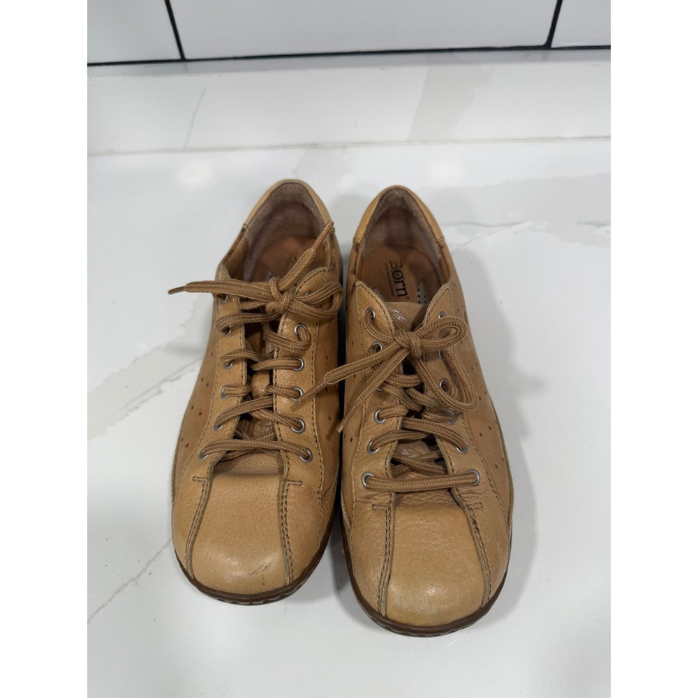 Born Tan Leather Lace Up Sneakers W1578 J5 Womens 7.5 Handcrafted Casual Shoes